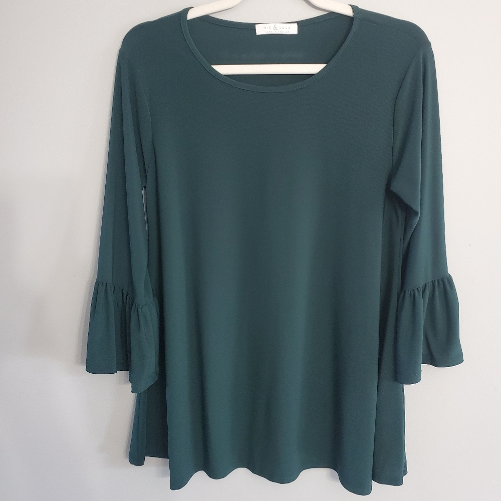 Nick And Lulu Woman's Bell Sleeve Top Jade Green Size Small